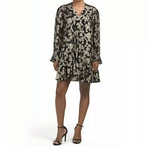 New Anthropologie Gold Foil Metallic Tunic Dress Size Small - Picture 1 of 9